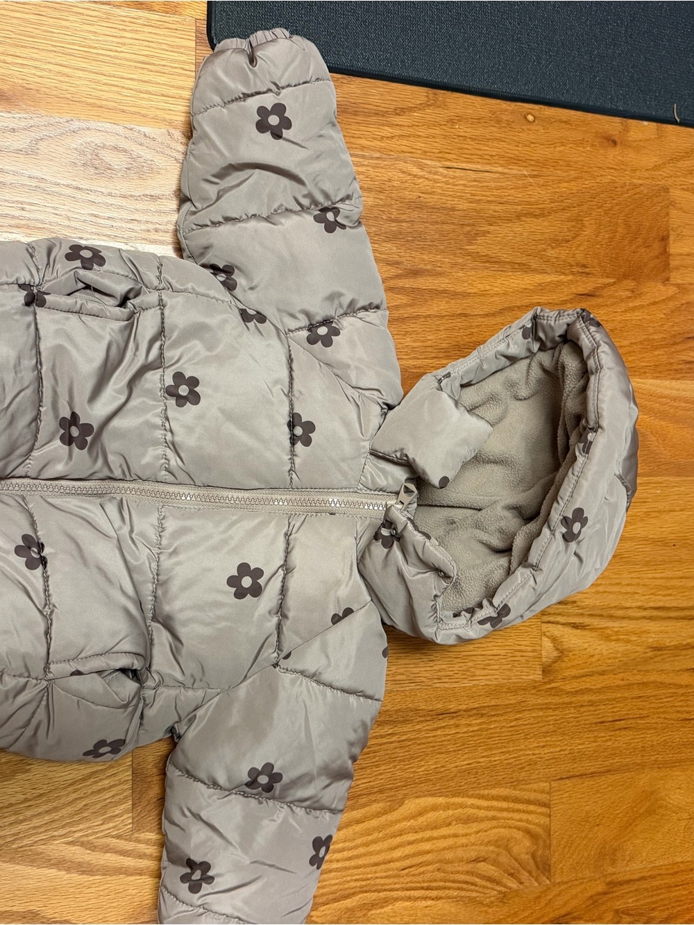 Zara Taupe Floral Puffer Jacket with Hood